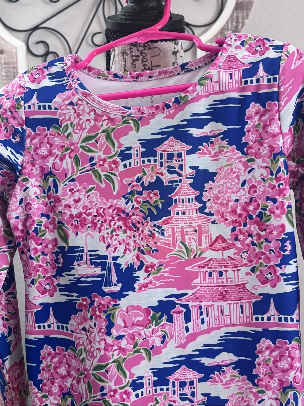 Sweet Honey  Pink & Blue Floral Pagoda Rashguard